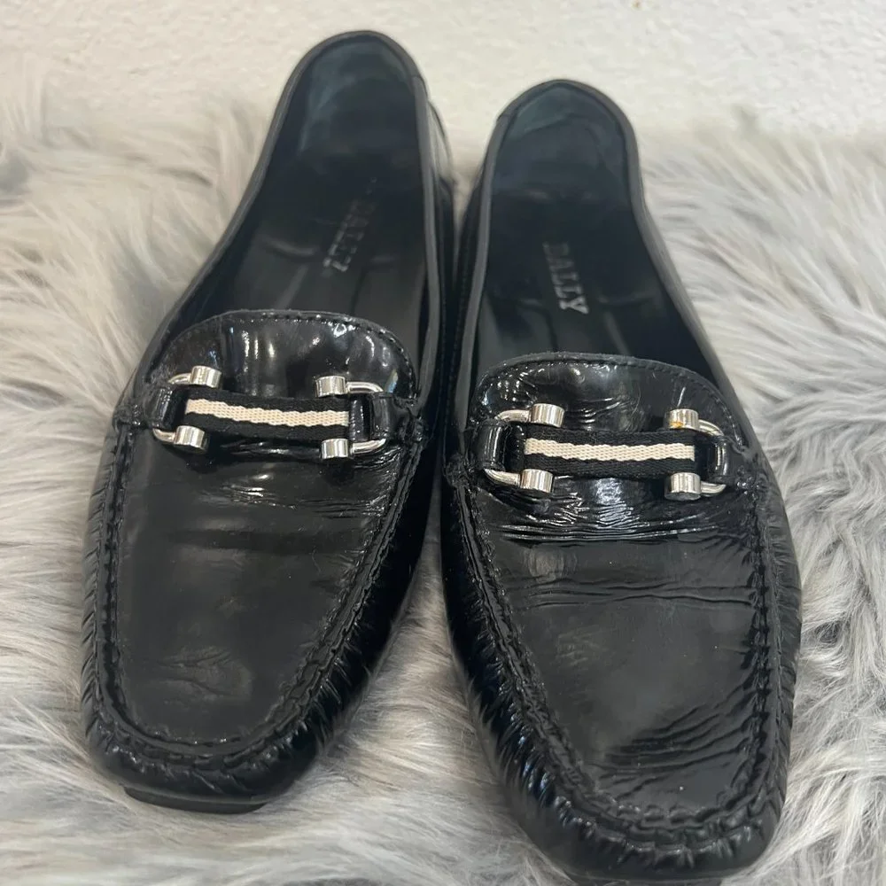 BALLY BLACK Womens Loafers Signature Striped Ribbon Horsebit Loafers Sz‎ US 6